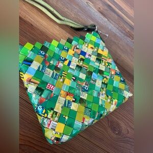 New green Nahui Ollin Recycled Candy Wrapper  Eco-Friendly cross body bag purse.